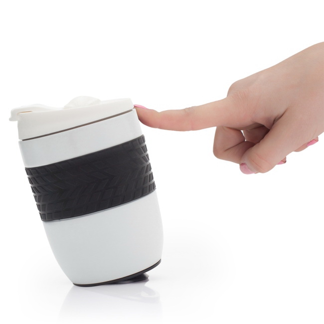 Kubek termiczny 200 ml, biały, stal 18/8 z przyssawką