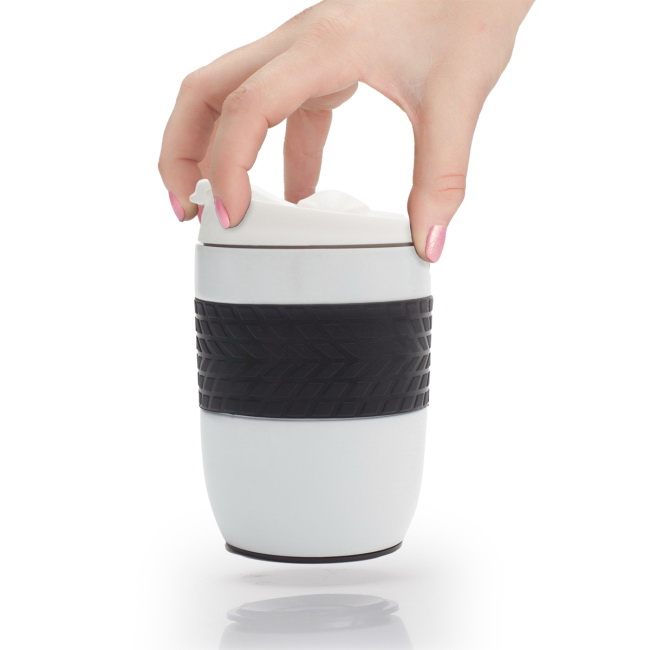 Kubek termiczny 200 ml, biały, stal 18/8 z przyssawką