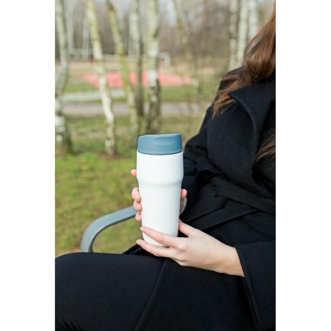 Kubek termiczny 400 ml, stal/ceramika, biały mat
