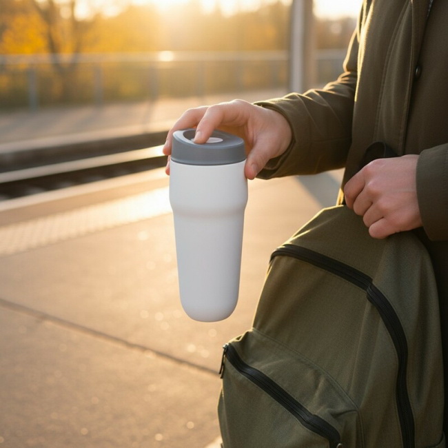 Kubek termiczny 400 ml, stal/ceramika, biały mat