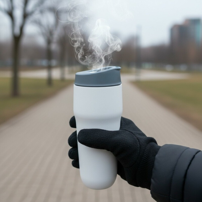 Kubek termiczny 400 ml, stal/ceramika, biały mat