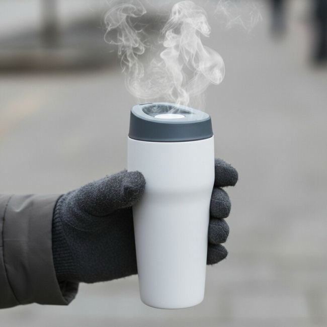 Kubek termiczny 400 ml, stal/ceramika, biały mat