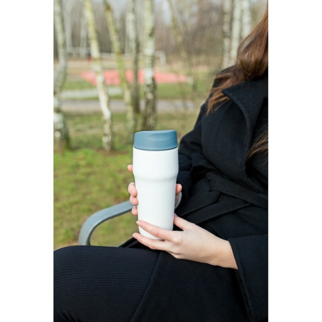 Kubek termiczny 400 ml, stal/ceramika, biały mat