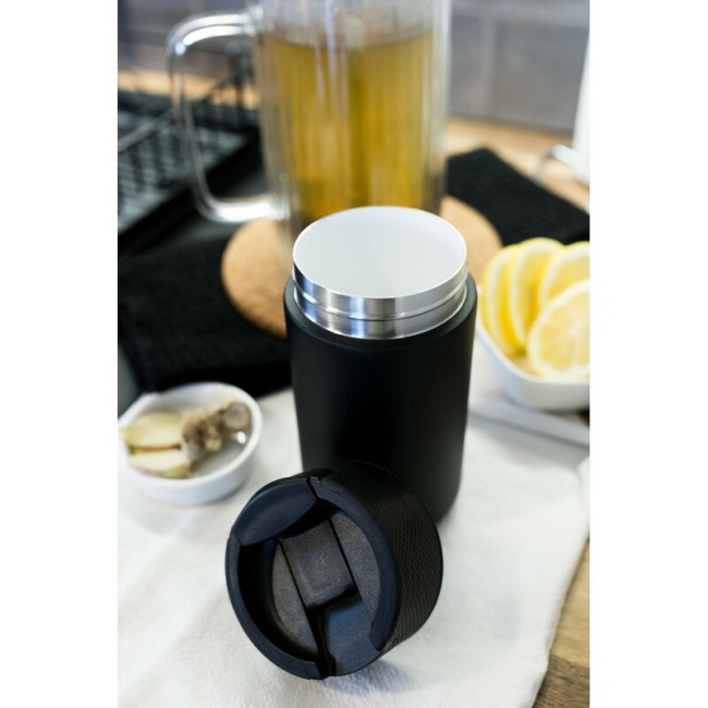 Kubek termiczny 400 ml z ceramiką, czarny z uchem