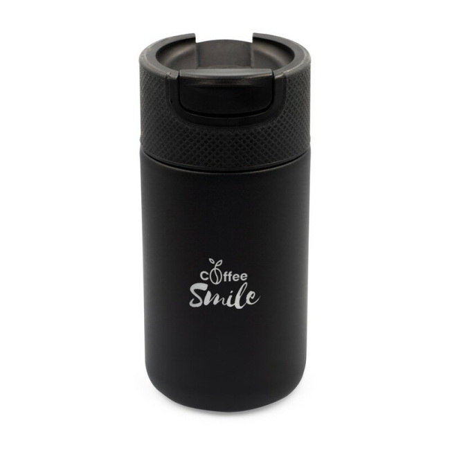 Kubek termiczny 400 ml z ceramiką, czarny z uchem