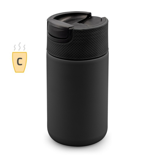 Kubek termiczny 400 ml z ceramiką, czarny z uchem