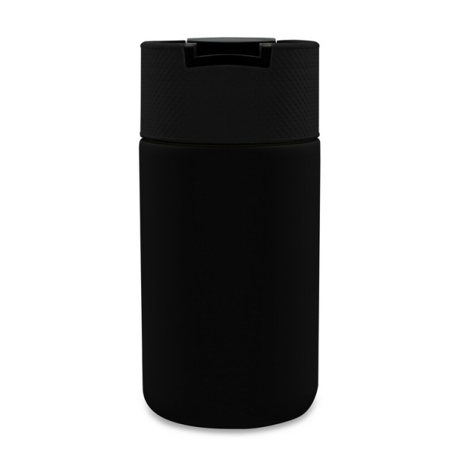 Kubek termiczny 400 ml z ceramiką, czarny z uchem