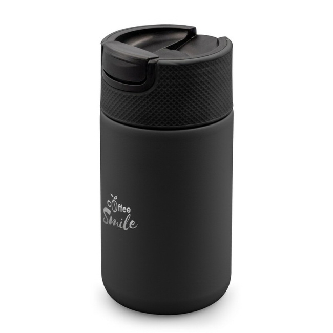 Kubek termiczny 400 ml z ceramiką, czarny z uchem