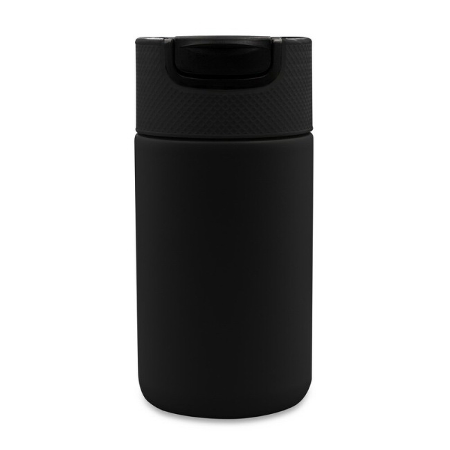 Kubek termiczny 400 ml z ceramiką, czarny z uchem