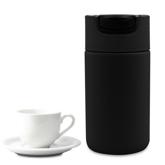 Kubek termiczny 400 ml z ceramiką, czarny z uchem