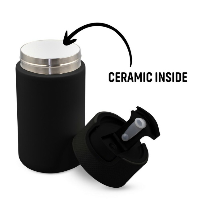 Kubek termiczny 400 ml z ceramiką, czarny z uchem