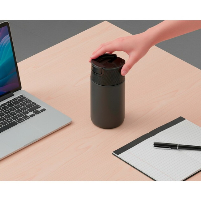 Kubek termiczny 400 ml z ceramiką, czarny z uchem