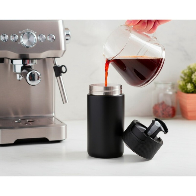 Kubek termiczny 400 ml z ceramiką, czarny z uchem