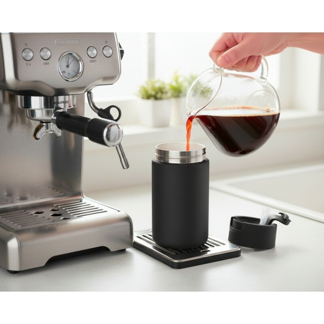 Kubek termiczny 400 ml z ceramiką, czarny z uchem