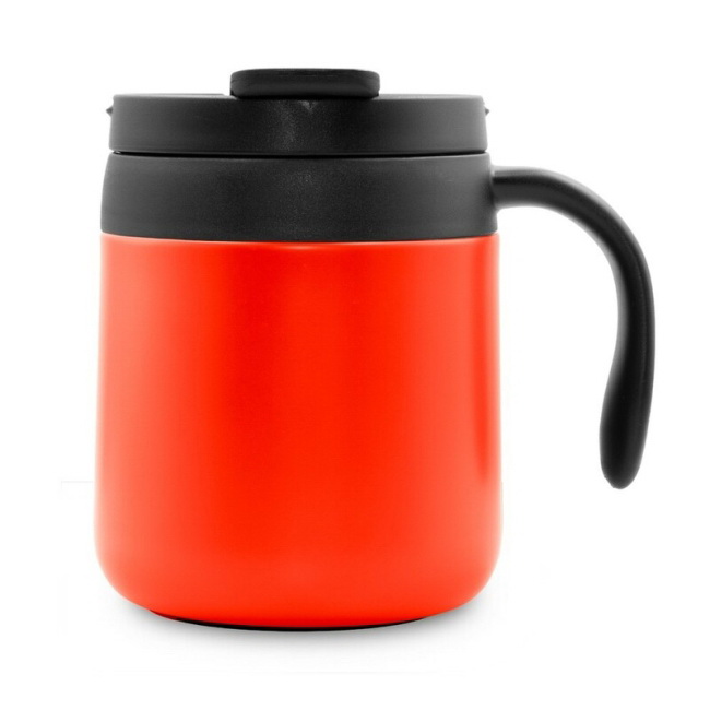 Kubek termiczny 400 ml z uchem, stal, czerwony, z logo