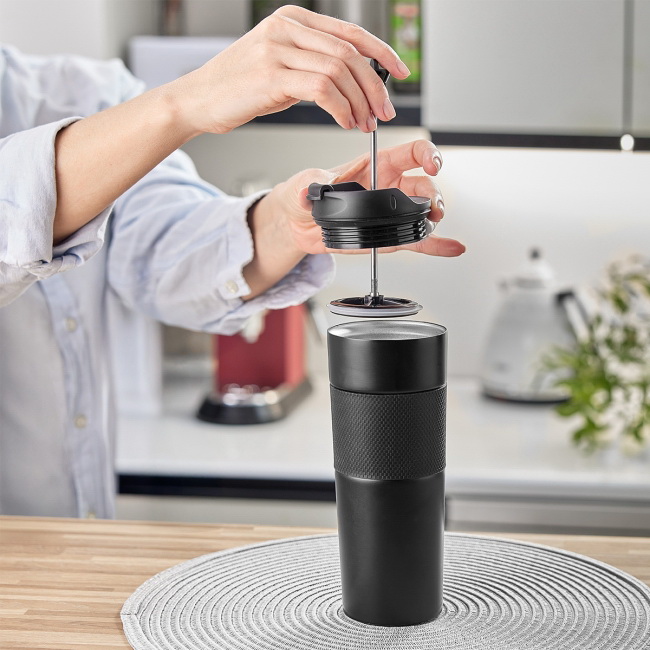 Kubek termiczny 450 ml z French Pressem – czarny