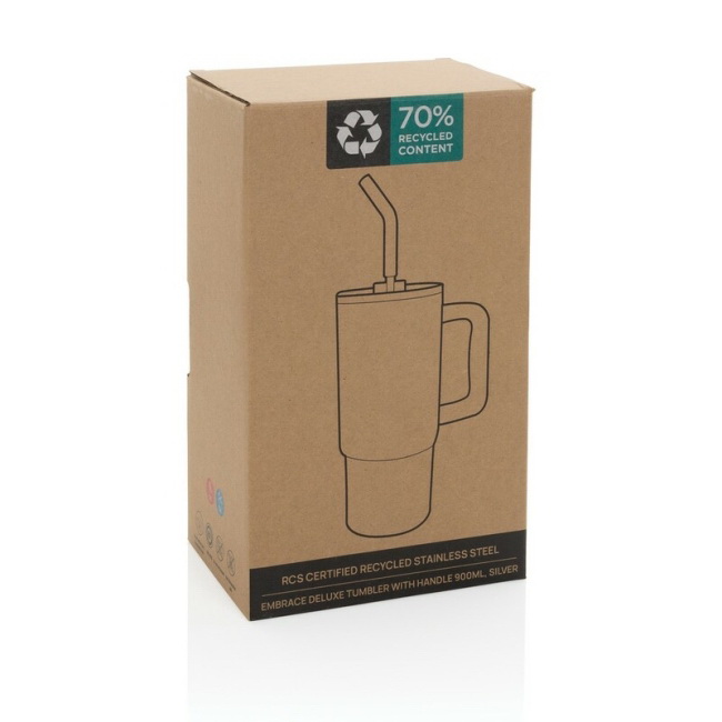 Kubek termiczny 900 ml srebrny, stal z recyklingu