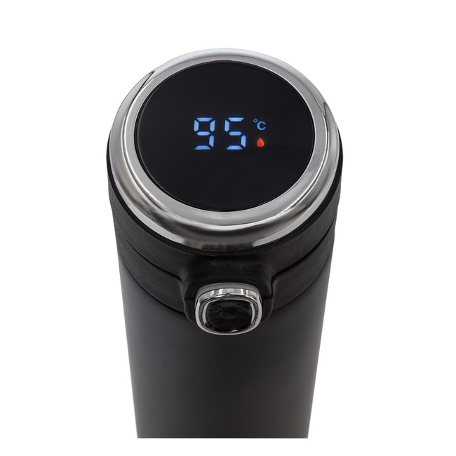 Kubek termiczny LED 420 ml, stal czarna pod nadruk