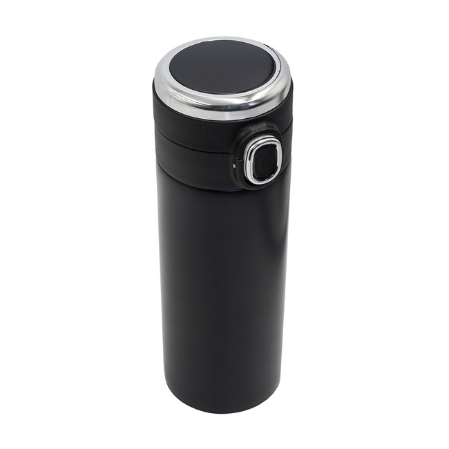 Kubek termiczny LED 420 ml, stal czarna pod nadruk