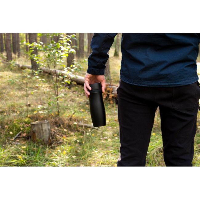 Kubek termiczny Mary 375 ml stal 18/8 czarny z uchem