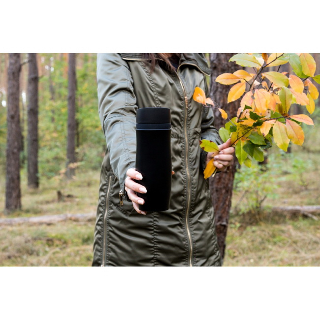 Kubek termiczny Mary 375 ml stal 18/8 czarny z uchem