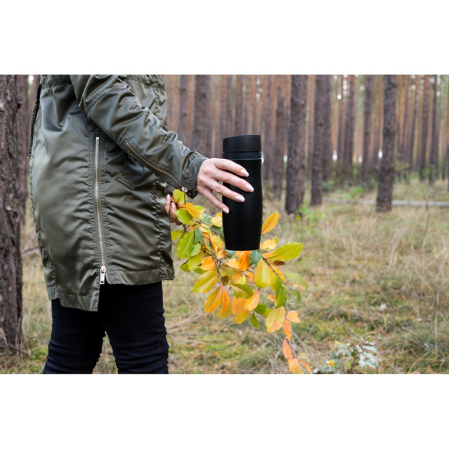 Kubek termiczny Mary 375 ml stal 18/8 czarny z uchem