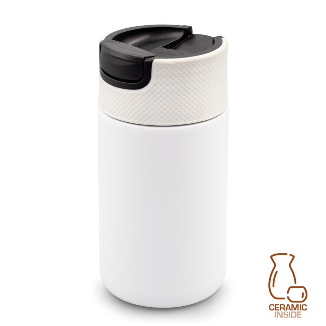 Kubek termiczny z uchem 400 ml, biały mat, ceramika