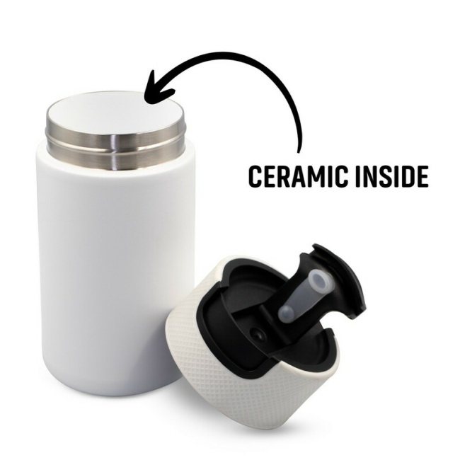 Kubek termiczny z uchem 400 ml, biały mat, ceramika