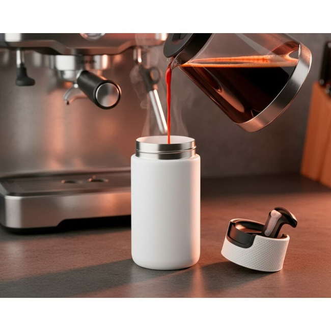 Kubek termiczny z uchem 400 ml, biały mat, ceramika