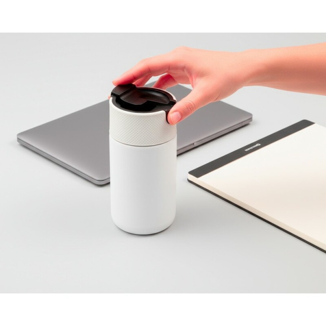 Kubek termiczny z uchem 400 ml, biały mat, ceramika