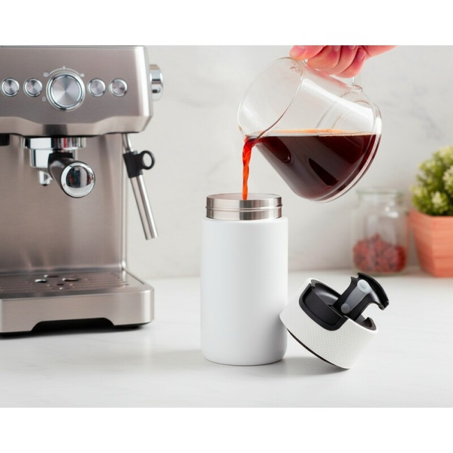 Kubek termiczny z uchem 400 ml, biały mat, ceramika