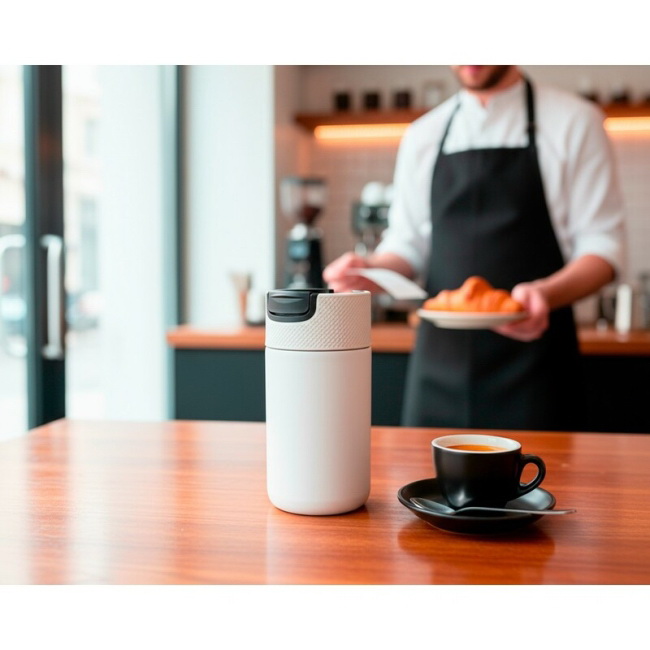 Kubek termiczny z uchem 400 ml, biały mat, ceramika