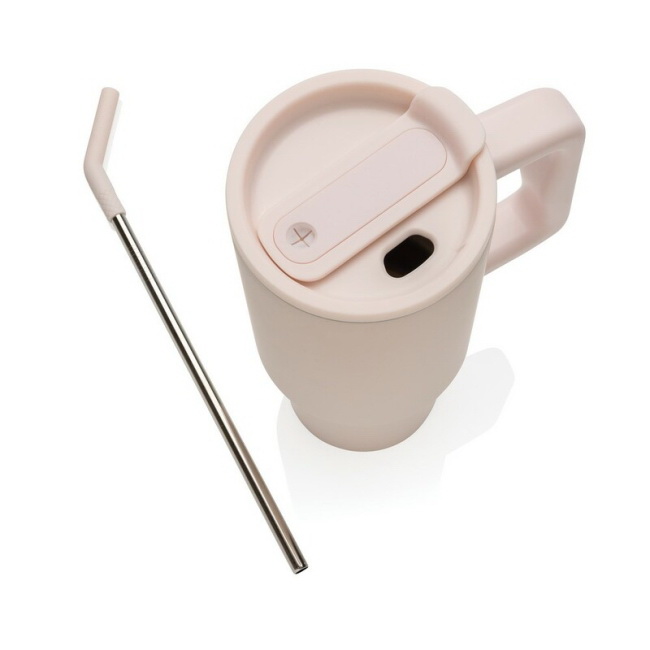 Różowy kubek termiczny 900 ml ze słomką i uchem