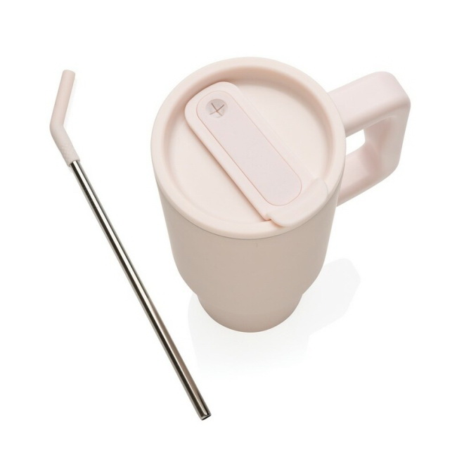 Różowy kubek termiczny 900 ml ze słomką i uchem