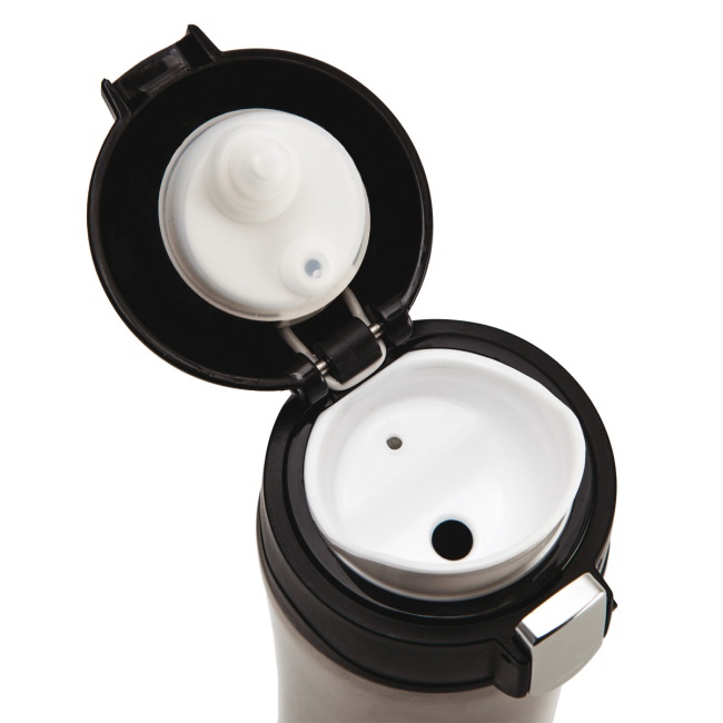 Secure srebrny kubek termiczny 400 ml, stal 18/8