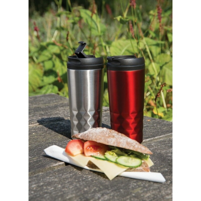 Srebrny kubek termiczny 300 ml z uchwytem, stal inox