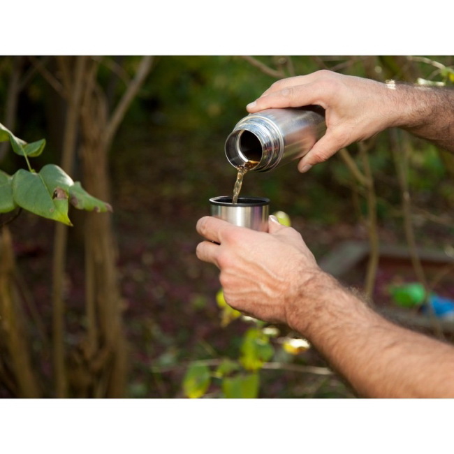 Srebrny termos stalowy 500 ml z logo leakproof