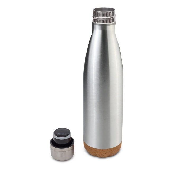 Stal 18/8 – butelka termiczna 500 ml z korkiem, nadruk logo