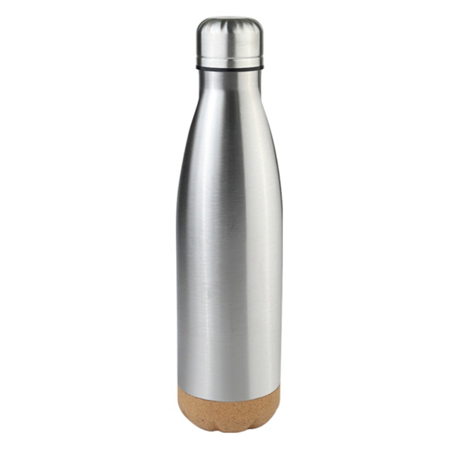 Stal 18/8 – butelka termiczna 500 ml z korkiem, nadruk logo