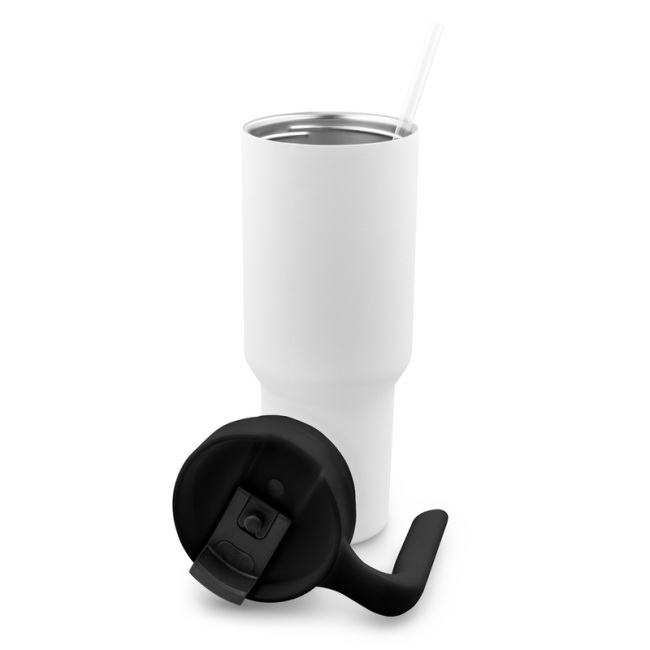 Stalowy kubek termiczny 1100 ml biały z uchwytem