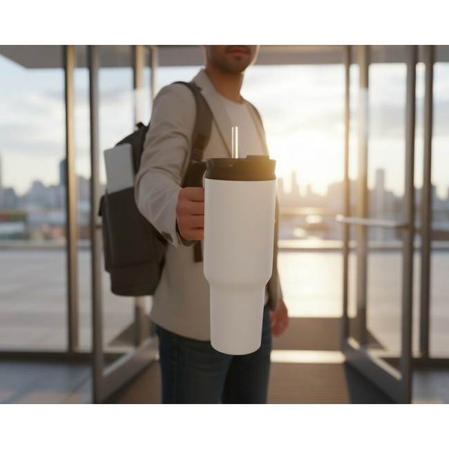 Stalowy kubek termiczny 1100 ml biały z uchwytem