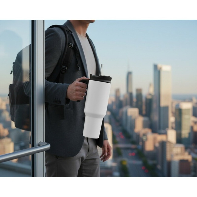 Stalowy kubek termiczny 1100 ml biały z uchwytem