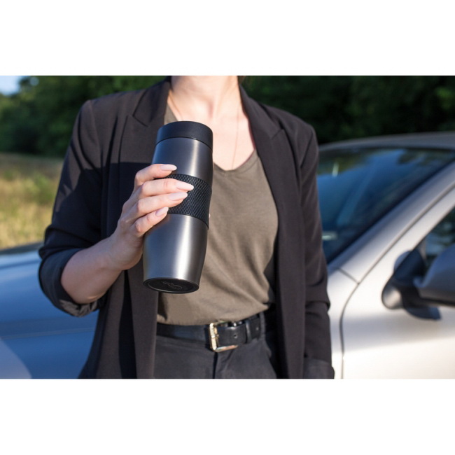 Stalowy kubek termiczny 375 ml z uchwytem, brąz