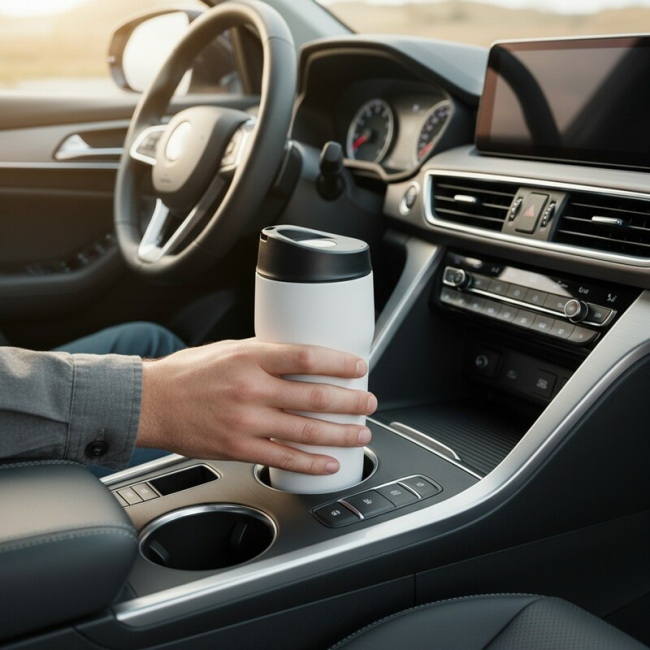 Szczelny kubek termiczny 400 ml, czarny, ceramika