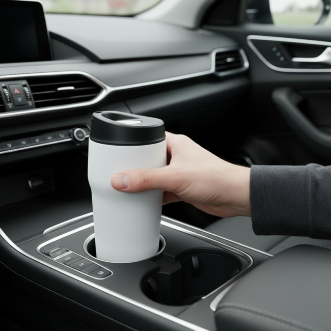 Szczelny kubek termiczny 400 ml, czarny, ceramika