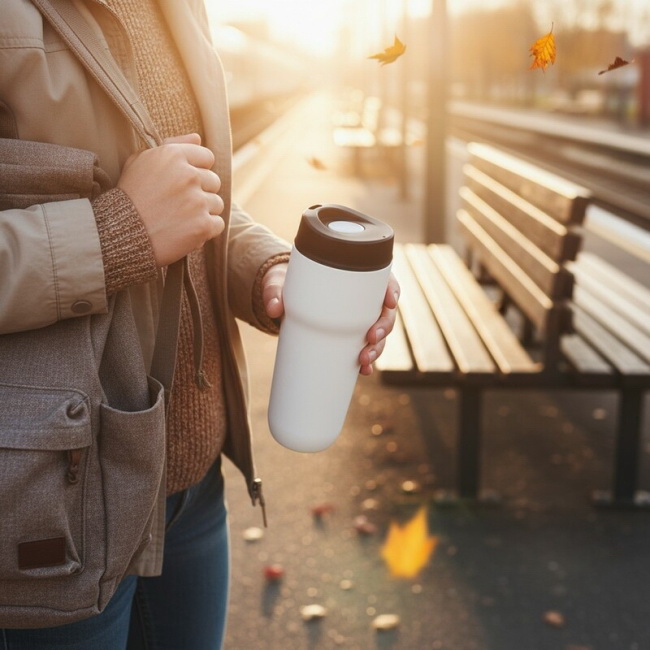 Szczelny kubek termiczny 400 ml, czarny, ceramika