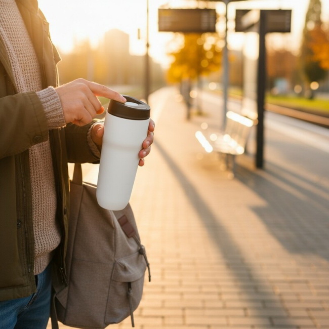 Szczelny kubek termiczny 400 ml, czarny, ceramika