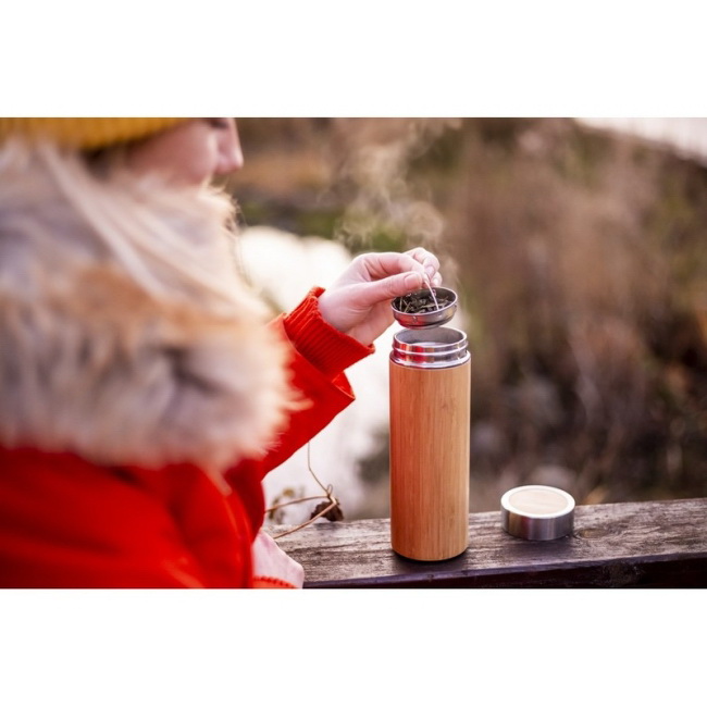 Termos bambusowy 350 ml z sitkiem i grawerem