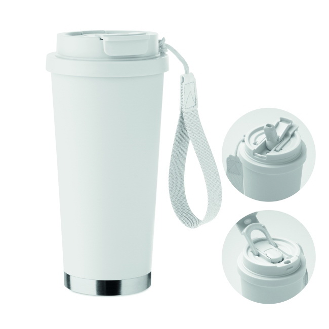 Topaz 500 ml biały – stal z recyklingu, pasek RPET