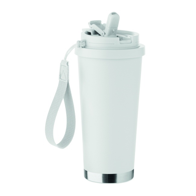 Topaz 500 ml biały – stal z recyklingu, pasek RPET